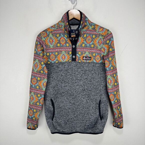 Simply Southern Southwestern‎ Fleece Pullover Women Small Gray Orange Pink Snap - Picture 1 of 9
